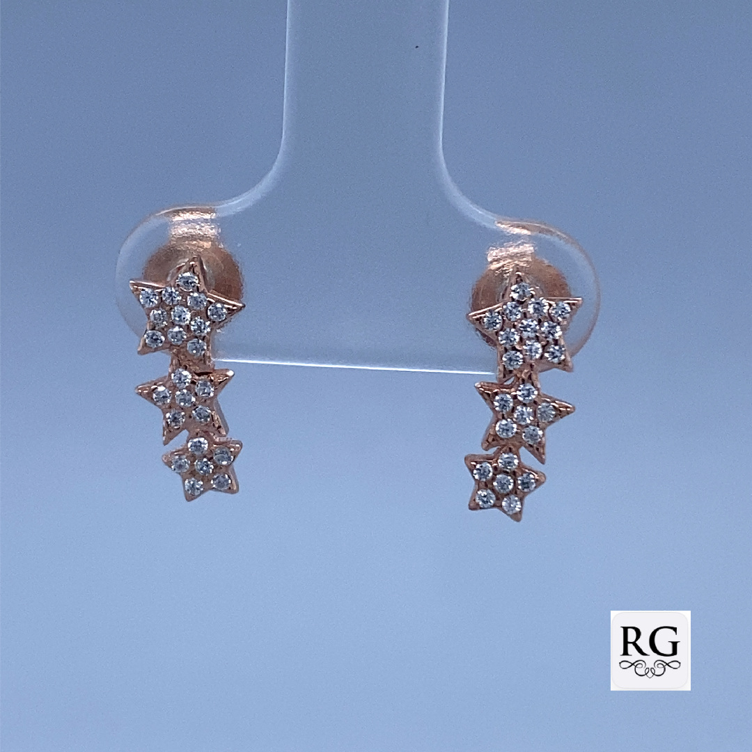 925 RG PL TRIP CZ PAVE FLOWERS STUDS - 13X6 1.2g <br/>M12163
