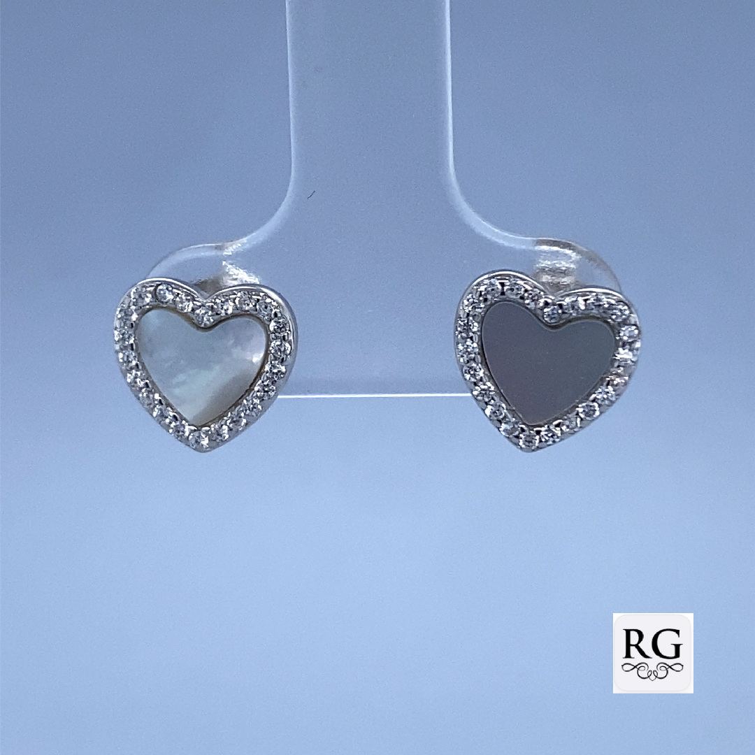 925 MOP+CZ PAVE HALO HEART STUDS - 9X9 - 1.45g <br/>M12166
