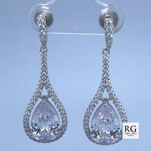 925 CZ PAVE TEARDROP DANGLE EARRINGS - 36X12  5.9g <br/>M12183