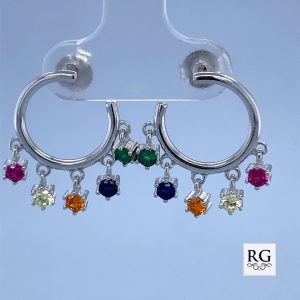 925 DANGLE MULTI COLOR CZ'S SIDEWAY HOOPS - 20X17  <br/>M12188