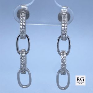 925 CZ PAVE+PLAIN PAPERCLIP DROP EAR - 33X6 - 3.5g <br/>M12194