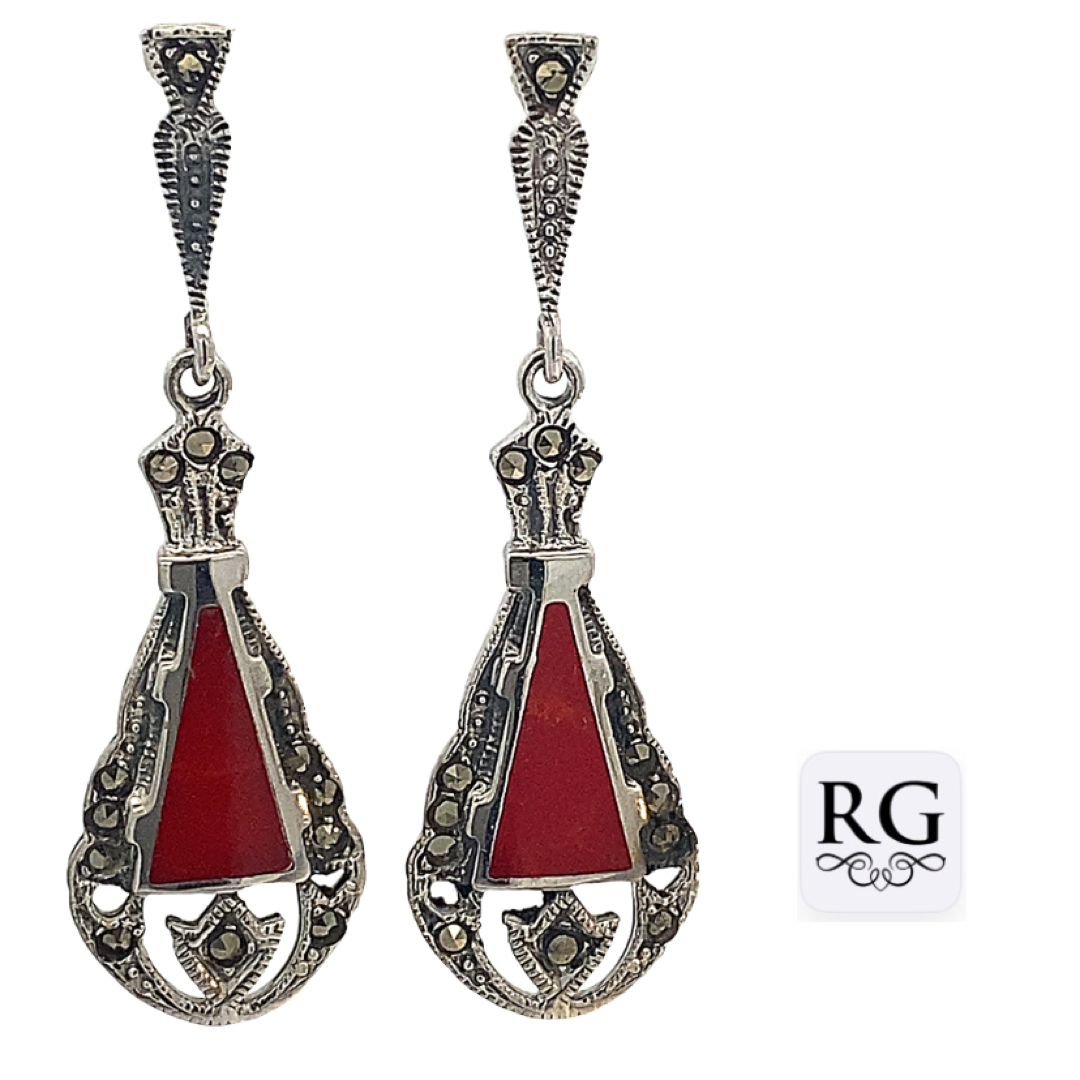 925 RED PASTE+MARCASITES T/DROP EAR - 49X15 7.7g <br/>M12197R