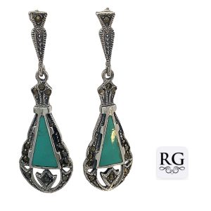 925 TURQ PASTE+MARCASITES T/DROP EAR - 49X15 7.7g <br/>M12197T