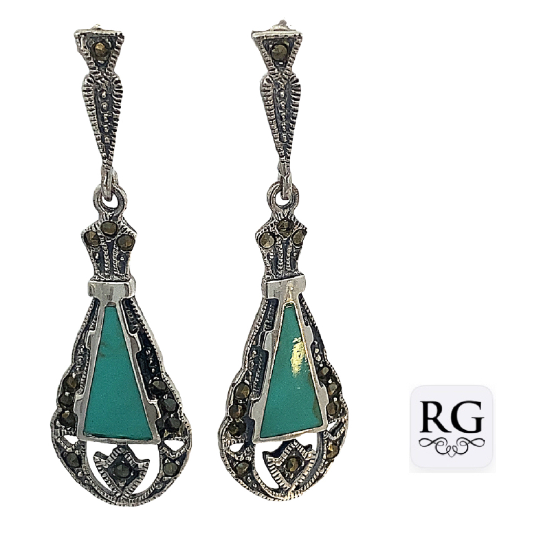 925 TURQ PASTE+MARCASITES T/DROP EAR - 49X15 7.7g <br/>M12197T