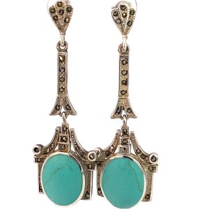 925 GEMSTONE PASTE+MARCASITES DROP EARRINGS <br/>M12199