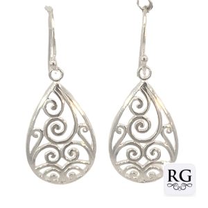 925 DROP SPIRAL FILIGREE TEARDROP EAR  36X14  3.5g <br/>M12230