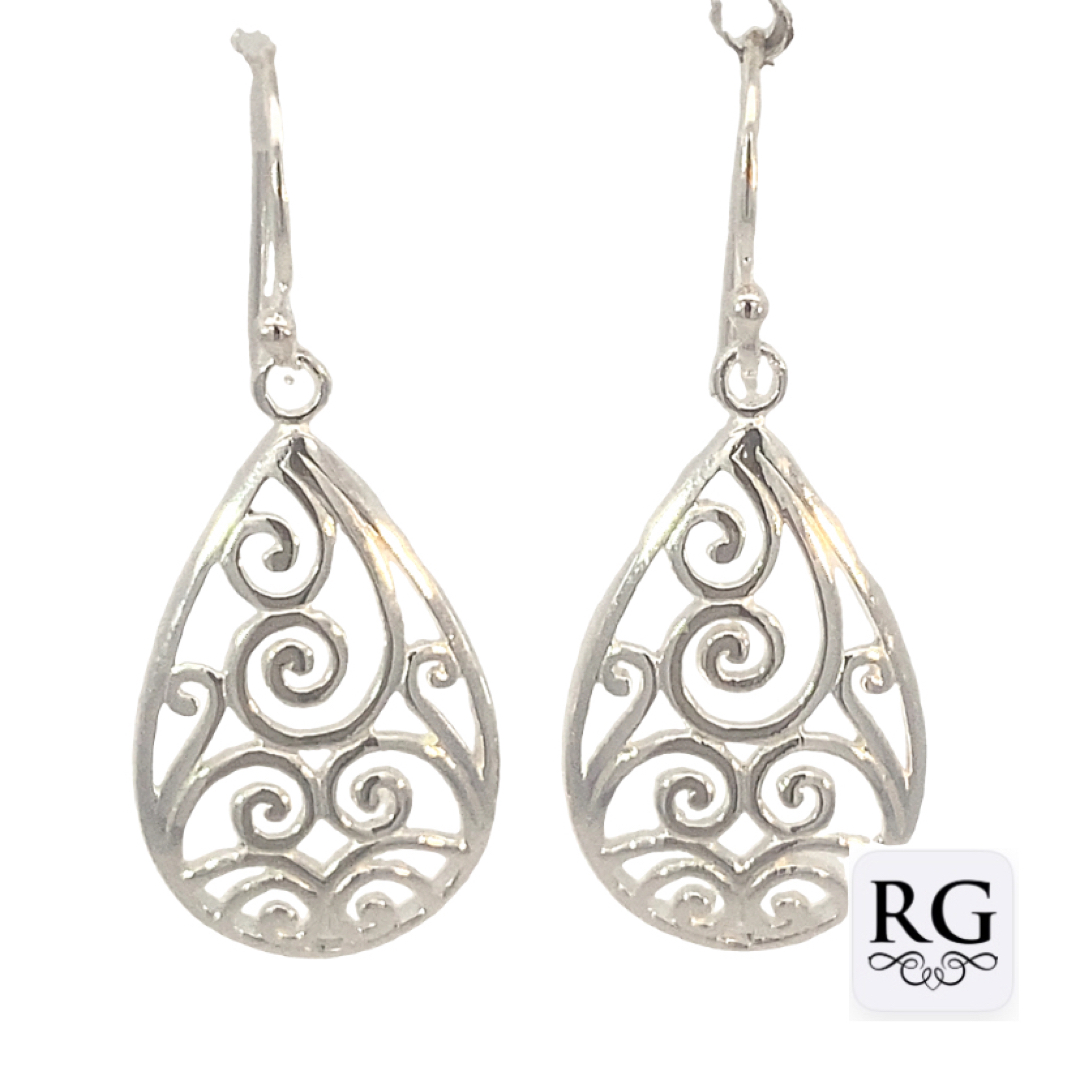 925 DROP SPIRAL FILIGREE TEARDROP EAR 36X14 3.5g <br/>M12230
