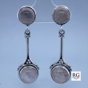 925 ROSE QUARTZ BOHO DROP EARRINGS - 40X12 - 6.8g <br/>M12243