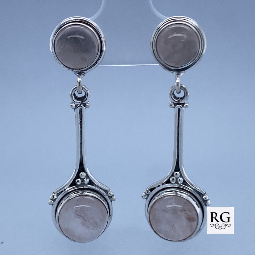 925 ROSE QUARTZ BOHO DROP EARRINGS - 40X12 - 6.8g <br/>M12243