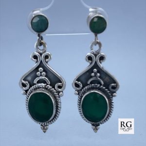 925 OXI GREEN AGATE BOHO DROP EARRINGS - 38X15