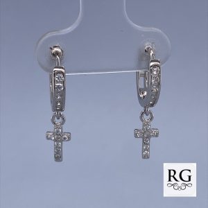 925 HANGING CZ PAVE CROSS ON HUGGIES - 12X2 - 1.8g <br/>M12295