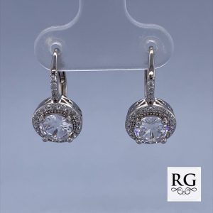 925 RND CZ PAVE HALO LEVERBACK EAR - 17X9 - 3g <br/>M12302