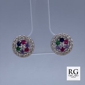 925 MULTI COLOR FLOWER IN HALO STUDS - 10MM - 2.1g <br/>M12320