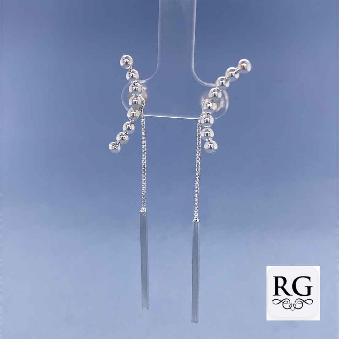 925 BALLS ON CURVE BAR DROP CHAIN EAR - 52X23 2.8g <br/>M12336
