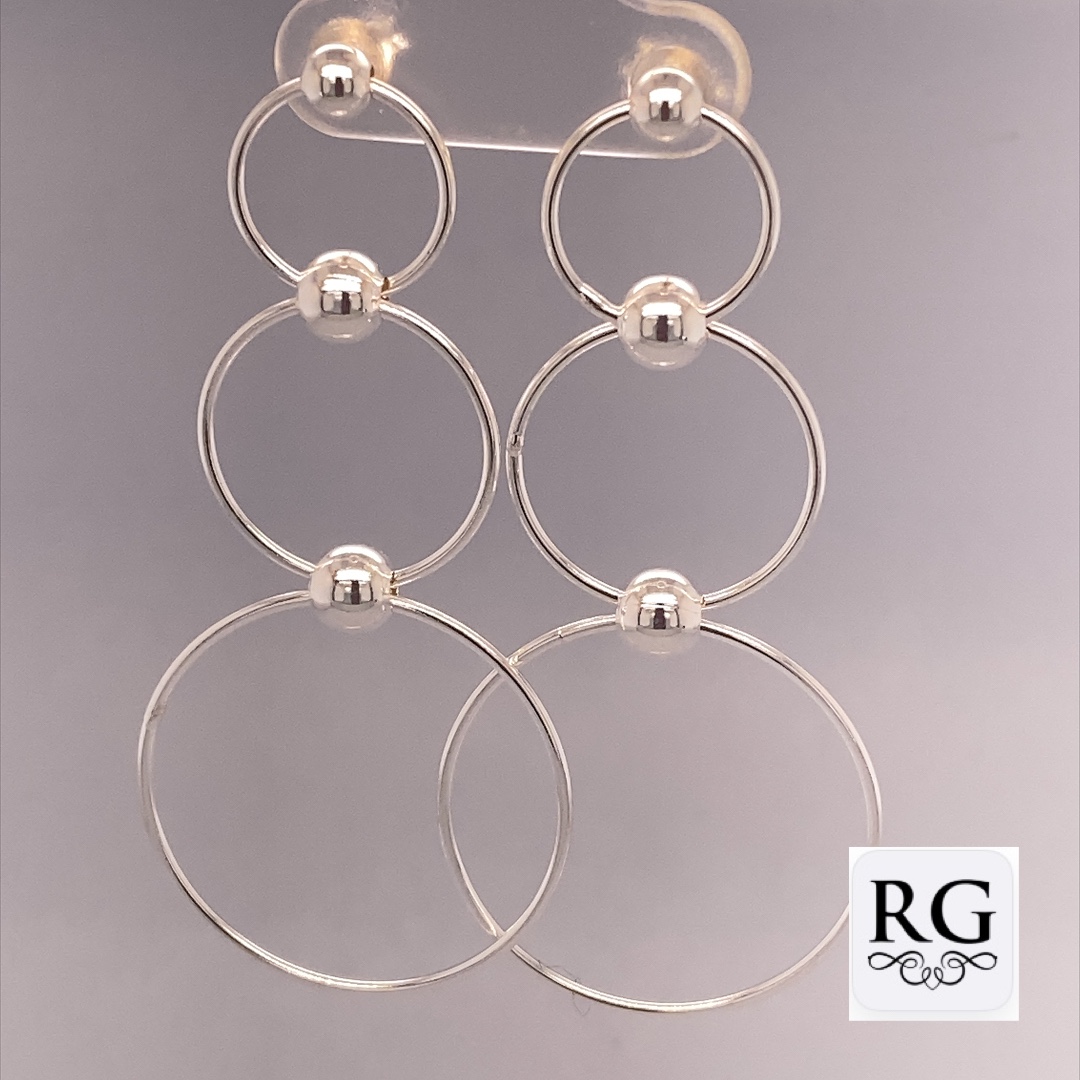 925 TRIP BALLS IN CIRCLES DROP EAR - 53X24 - 3.65g <br/>M12349