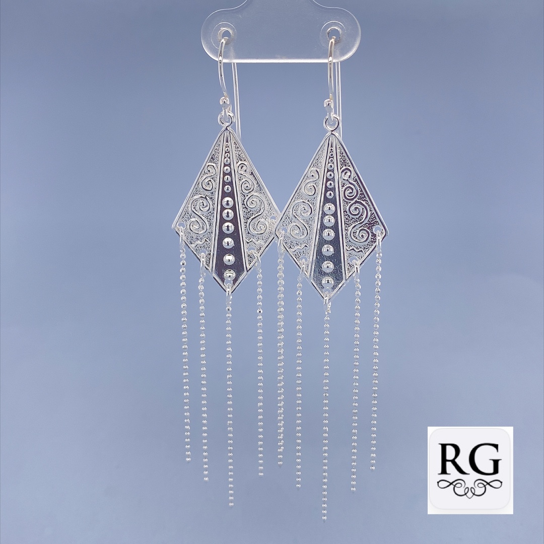 925 ETCHED KITE SHAPE BALL CHAIN EAR - 80X19 4.6g <br/>M12356