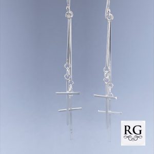 925 DBL CROSSES ON BAR DROP EAR - 68X10 - 3g <br/>M12357