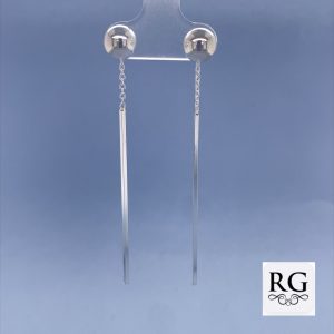 925 LONG BAR ON CHAIN HALF BALL EAR - 60X7 - 2.3g <br/>M12363