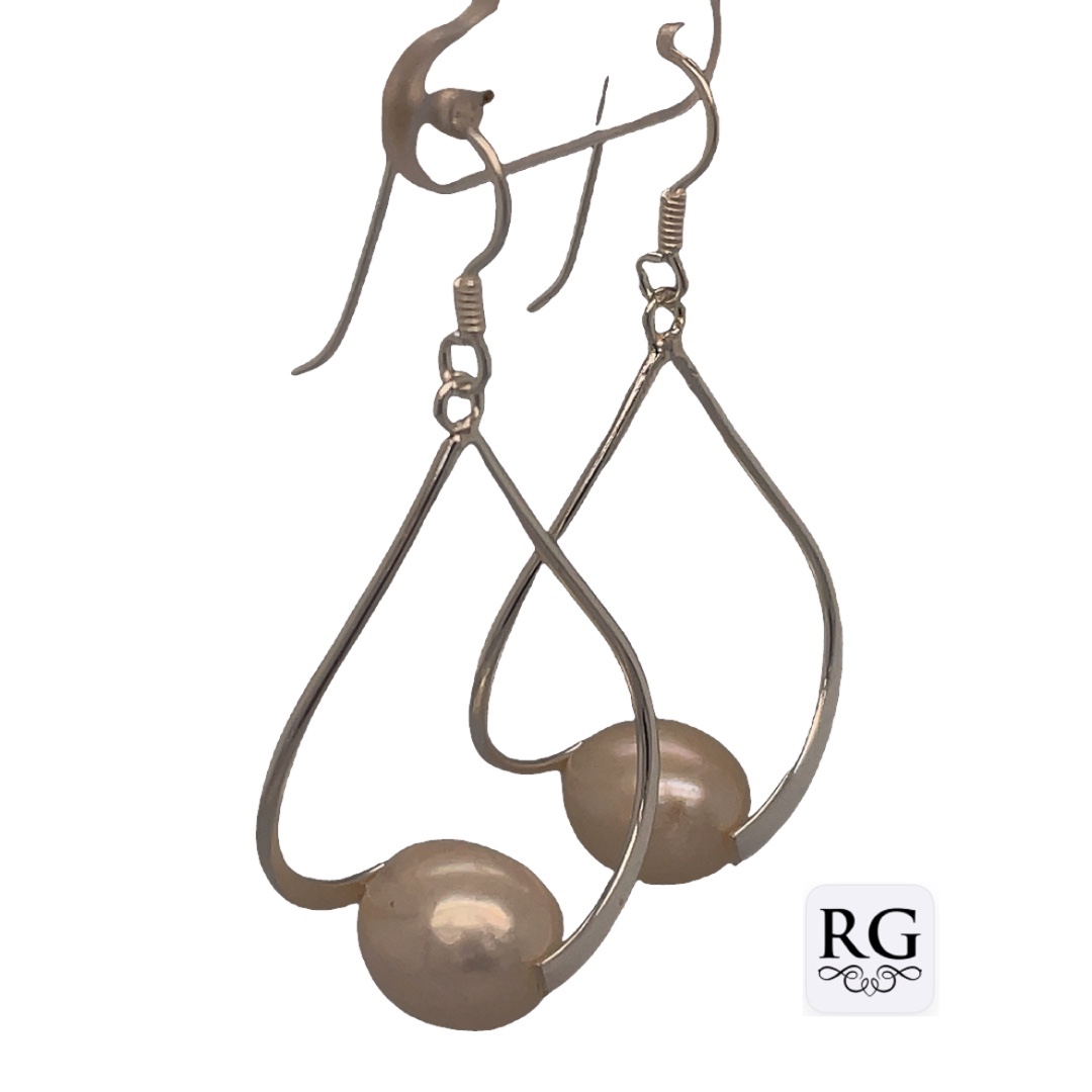925 FW PEARL IN OPEN T/DROP EAR - 50X22 - 4.85g <br/>M12368 - Image 2