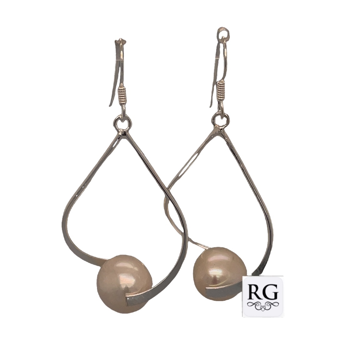925 FW PEARL IN OPEN T/DROP EAR - 50X22 - 4.85g <br/>M12368