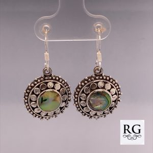 925 OXI ABALONE MILLGRAIN BOHO DROP EAR - 32x17  <br/>M12397A
