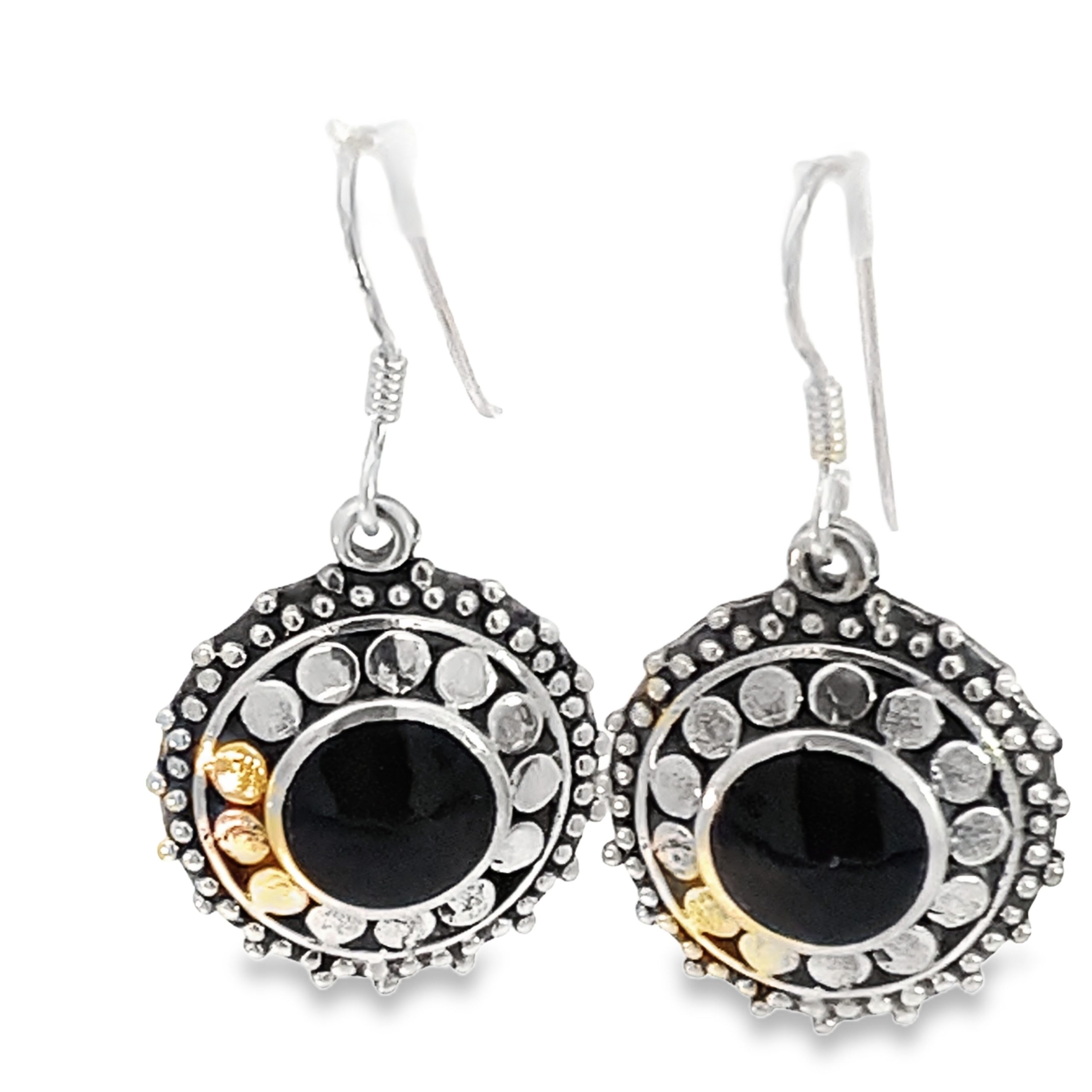 925 OXI ONYX MILLGRAIN BOHO DROP EAR - 33X17 3.3g <br/>M12397O