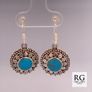 925 OXI TURQ MILLGRAIN BOHO DROP EAR - 32X17  5.8g <br/>M12397T