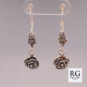 925 OXI DBL FLOWER DROP EARRINGS - 36X9 - 3.4g <br/>M12399