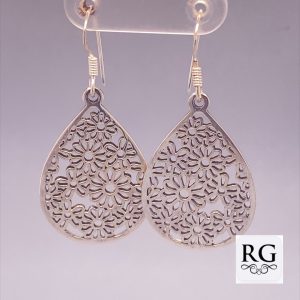 925 OXI FLOWER FILIGREE TEARDROP EAR - 40X19  4.9g <br/>M12424