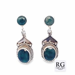 925 OXI RND+OVAL GREEN AGATE VINTAGE EAR - 31X12 <br/>M12467G