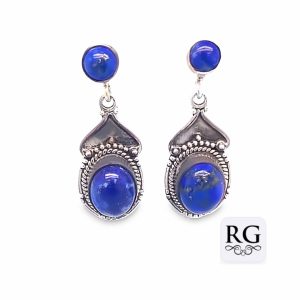 925 OXI RND+OVAL LAPIS VINTAGE DROP EAR - 31X12 <br/>M12467LA