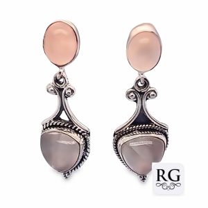 925 OXI OV+TRI ROSE QRTZ VINTAGE DROP EAR - 38X12 <br/>M12469RQ