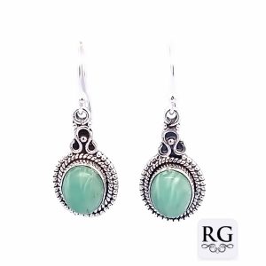 925 OXI OVAL AMAZONITE VINTAGE DROP EAR - 37X13 <br/>M12471AM
