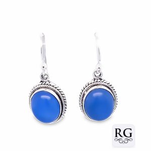 925 OXI OVAL CHALCEDONY VINTAGE DROP EAR - 31X13 <br/>M12472C