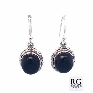 925 OXI OVAL ONYX VINTAGE DROP EARRINGS - 31X13 <br/>M12472O