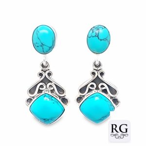 925 OXI SQ+RND TURQUOISE VINTAGE DROP EAR - 35X15 <br/>M12473T
