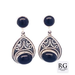 925 OXI RND+OV ONYX VINTAGE EARRINGS -  34X16 <br/>M12477O