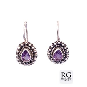 925 OXI TEARDROP AMETHYST VINTAGE DROP EAR - 25X12 <br/>M12479A
