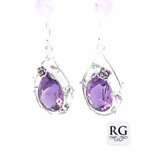 925 TEARDROP AMETHYST VINTAGE DROP EAR - 37X15 <br/>M12480A