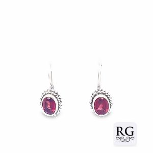 925 OXI OVAL GARNET VINTAGE DROP EAR - 20X8 <br/>M12483G