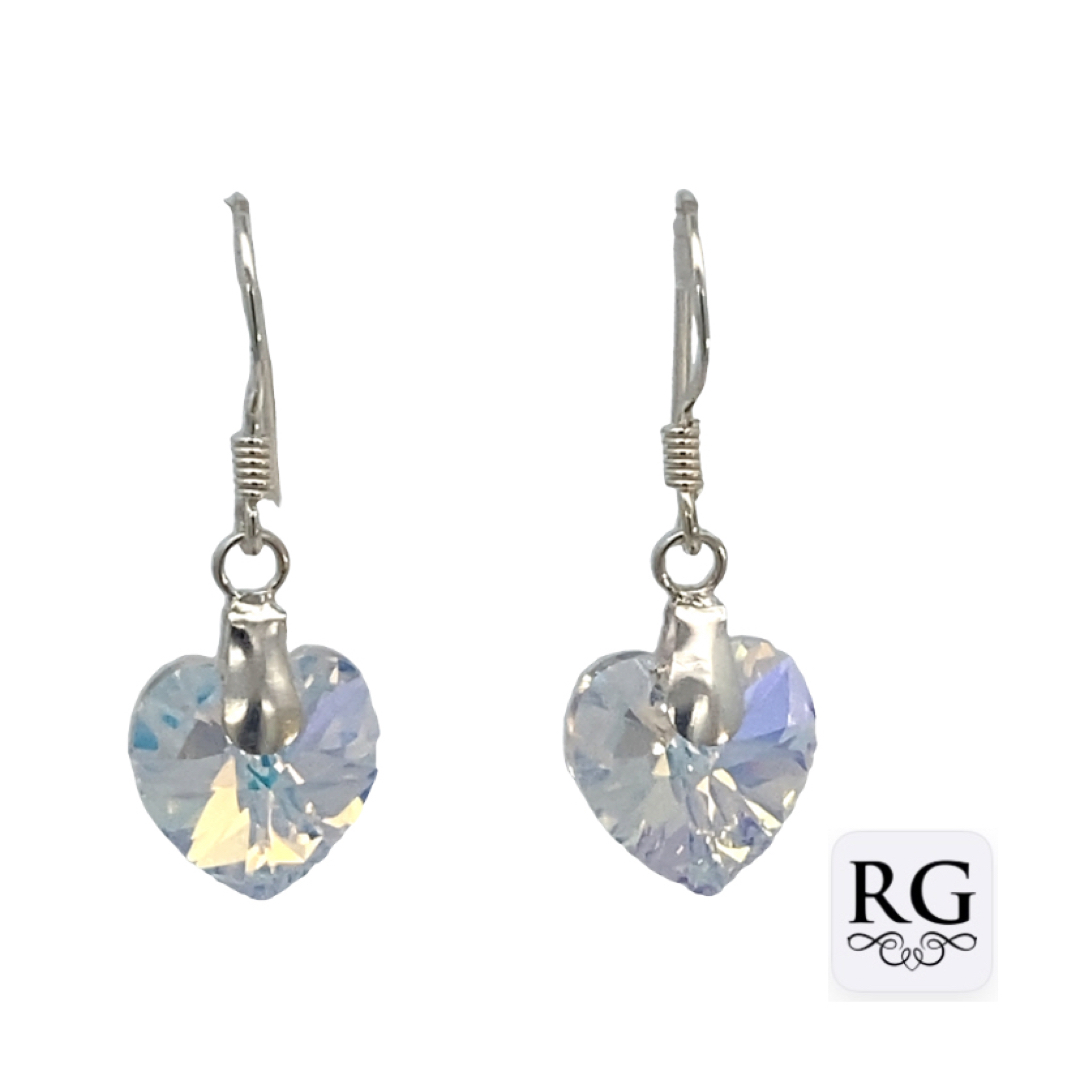 925 FACETED CLEAR SWAROVSKI HEART EAR - 28X10 1.6g <br/>M12509