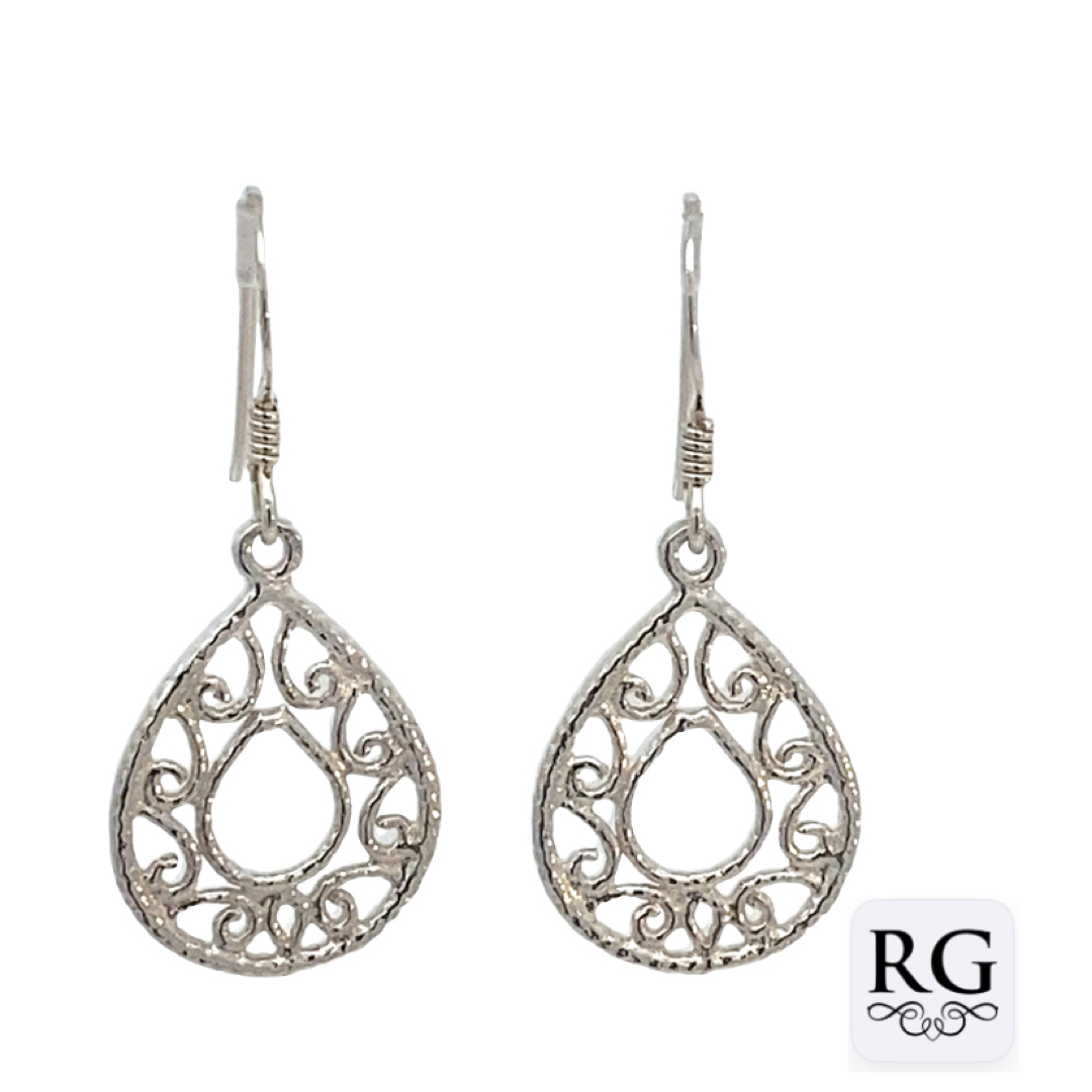 925 FILIGREE TEARDROP HANGING EAR - 32X13 - 1.75g <br/>M12513