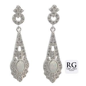 925 WHITE SYNTH OPAL+CZ PAVE DROP EAR - 40X10 <br/>M12517