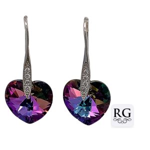 925 MYSTIC COLOR SWAROVSKI HEART DROP EAR - 31X14 <br/>M12522