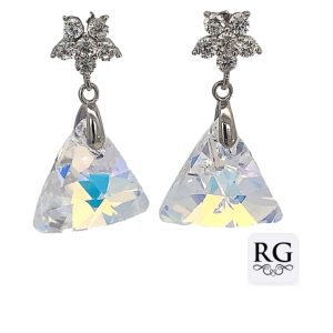 925 CZ PAVE FLOWER TRIANGLE SWAROVSKI EAR - 27X16 <br/>M12523