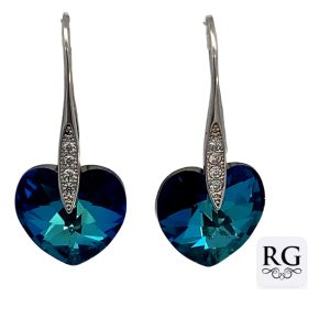 925 CZ BLUE SWAROVSKI HEART DROP EAR - 30X14 3.6g <br/>M12524