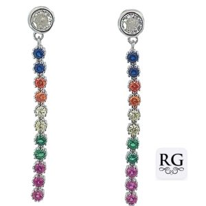 925 MULTI CZ PAVE MILLGR LONG DROP EAR - 38X5 2.8g <br/>M12529