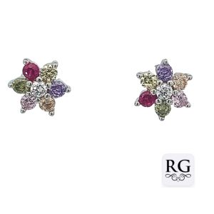 925 MULTI COLOR CZ PAVE FLOWER STUDS - 8MM - 1.7g <br/>M12536