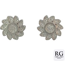 925 CZ PAVE MILLGRAIN FANCY RND STUDS - 12MM - 2.7 <br/>M12542