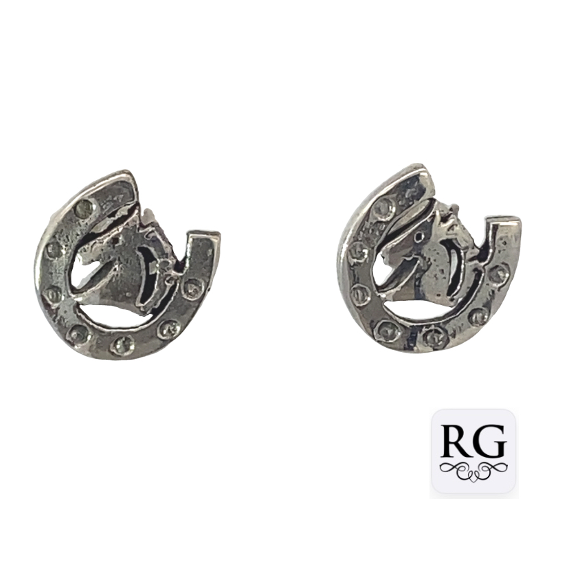 925 OXI HORSE IN LUCKY SHOE STUDS - 10X10 - 2.1g <br/>M12559